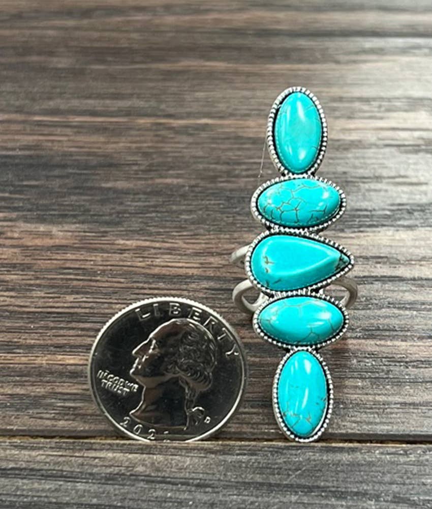 Stacked Turquoise  Adjustable Ring