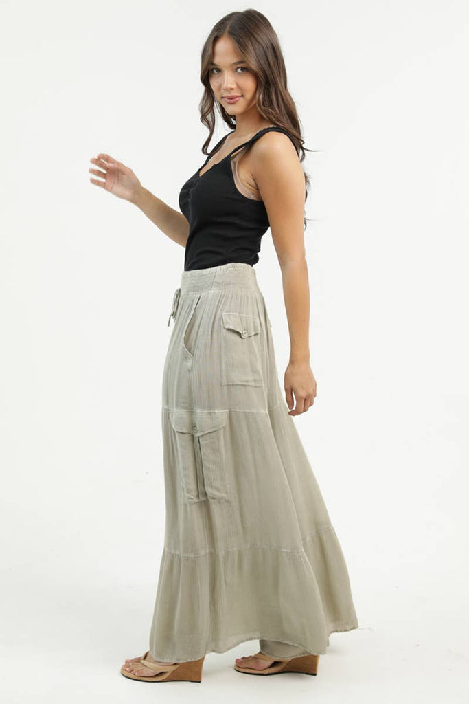 Dusty Sage Wide Leg Cargo Pants