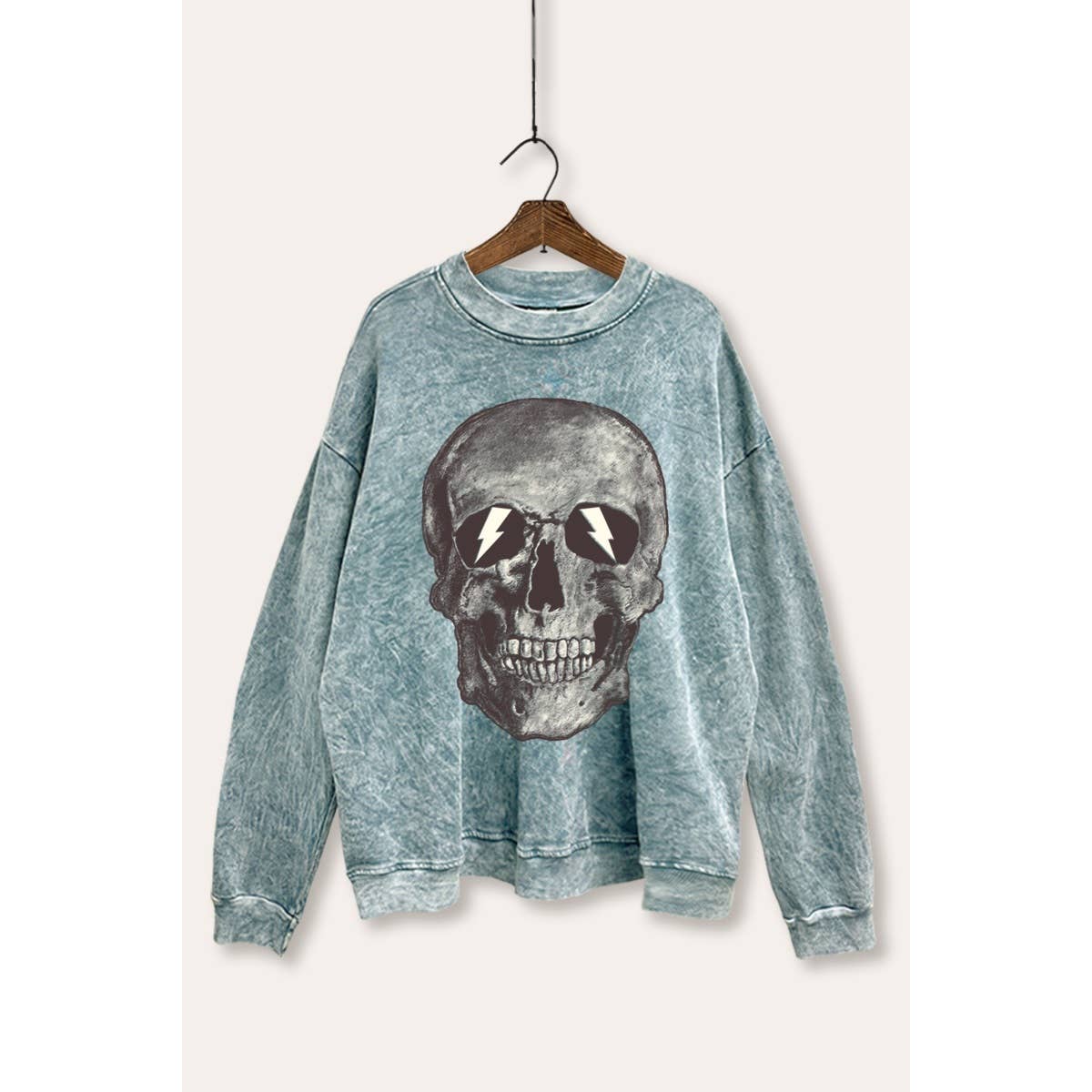 SKULL HEAD GRAPHIC COZY TERRY SWEATER