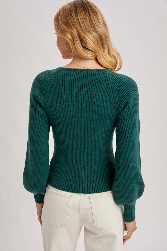 Emerald Bishop Sleeve Sweater Top