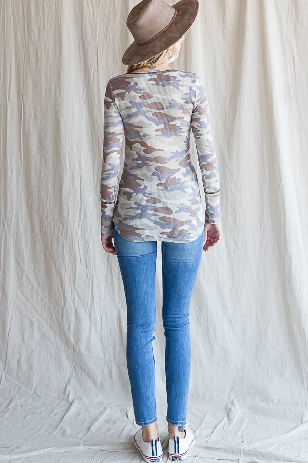 Soft Camo Waffle Long Sleeve Top
