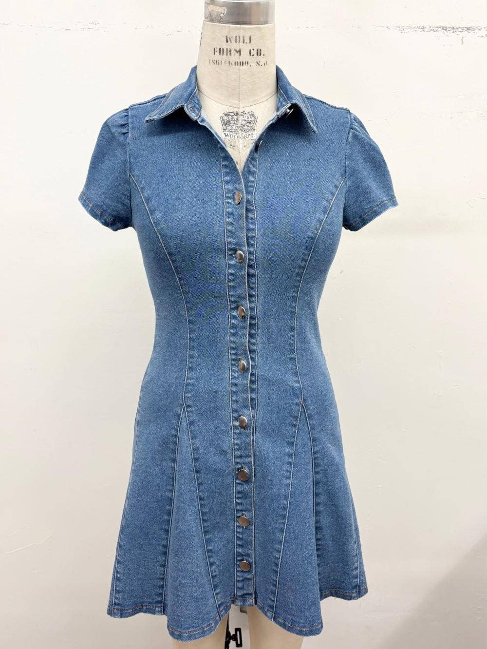 Button-Down Stretch Denim Mini Dress