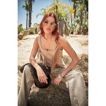 Fringe Studded Faux Suede Top