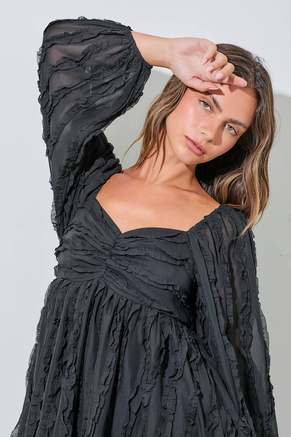 Selene Textured Black Mini Dress