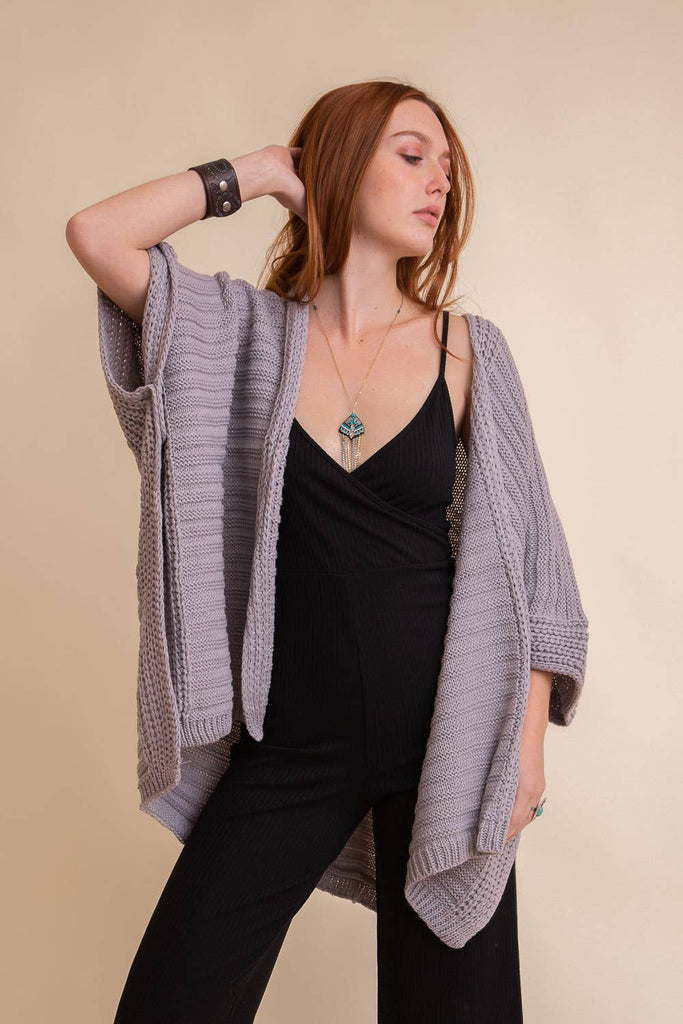 Fashionable Ridged Rib Knit Ruana – Perfect for Autumn 🍁