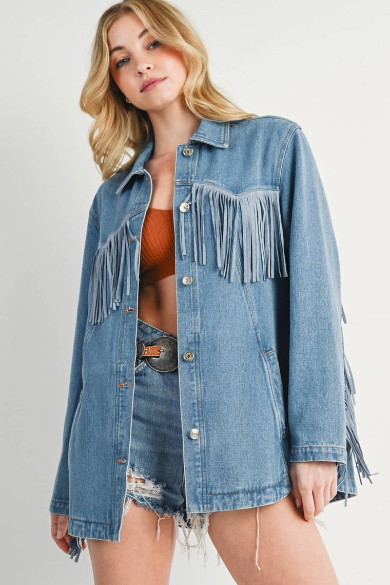 Mystic Denim Fringe Coat