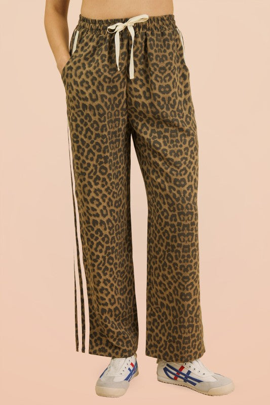 Leopard Cream Stripe Track Pants