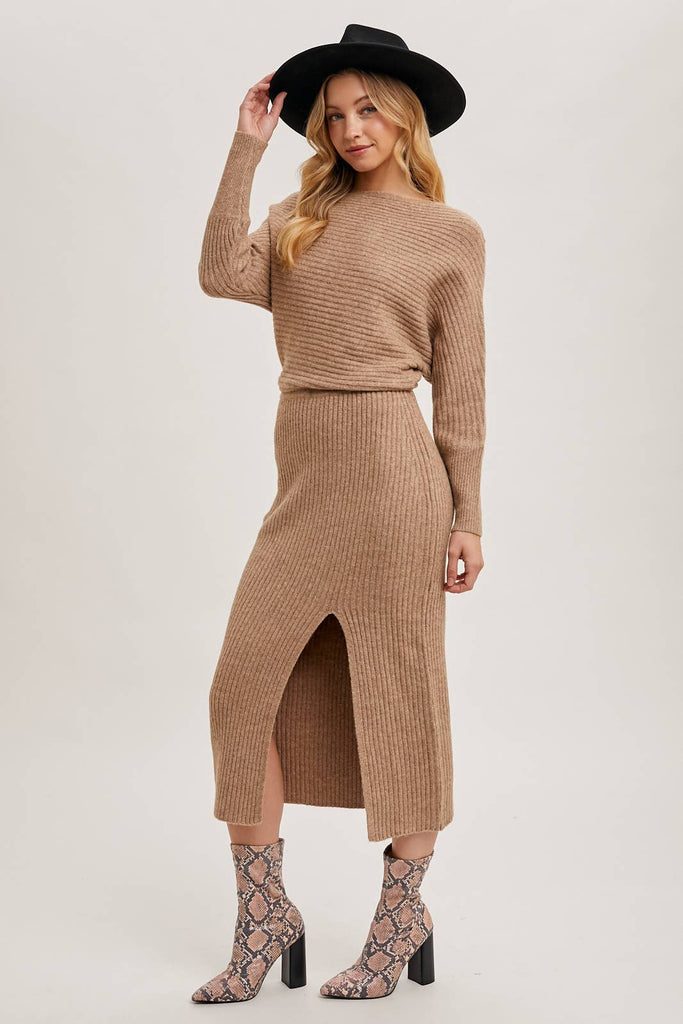 Cold Shoulder Oatmeal Sweater Dress