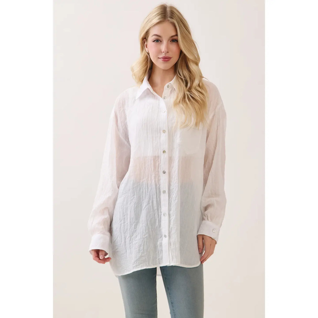 Crinkle White Button Down Shirt