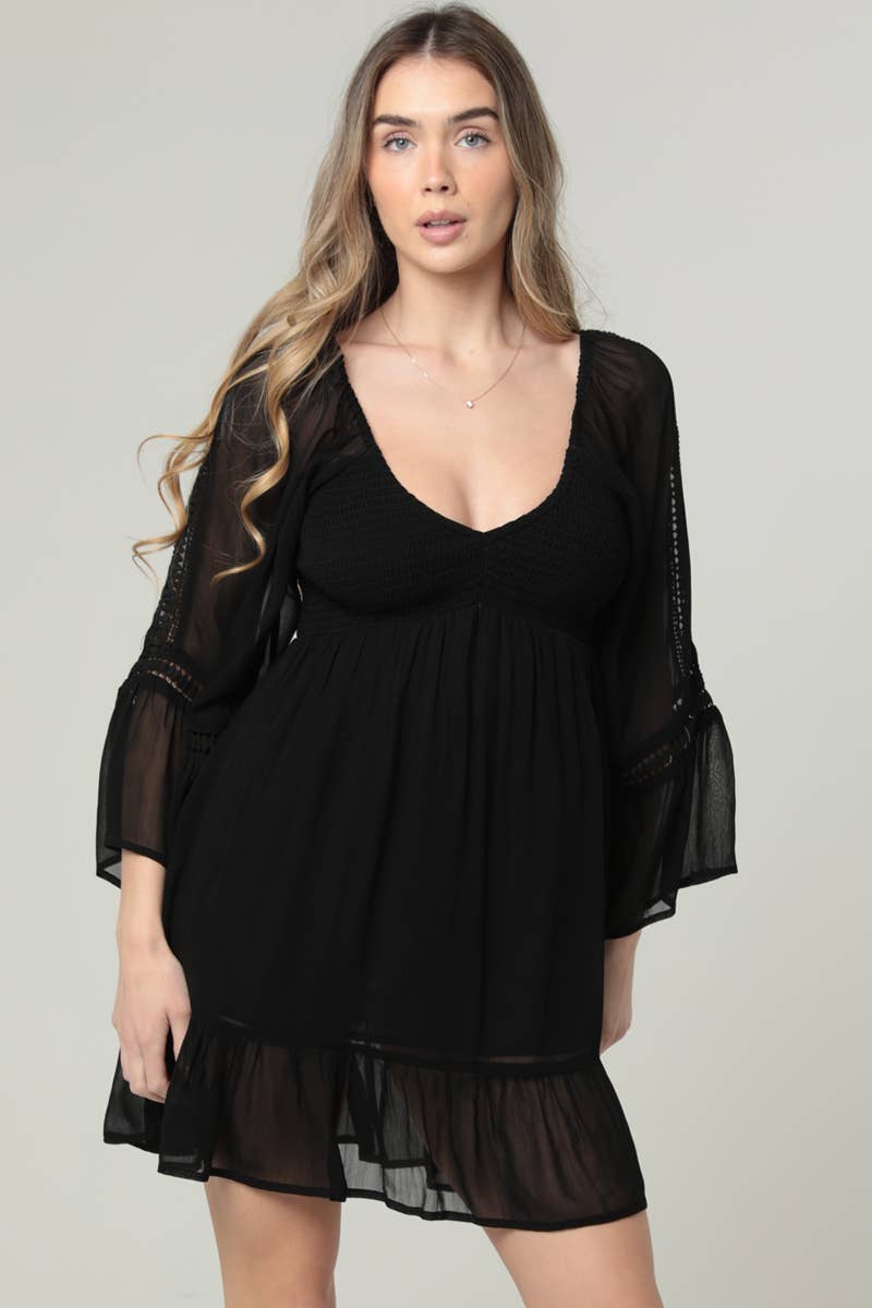 Sheer Sleeve Black Dress