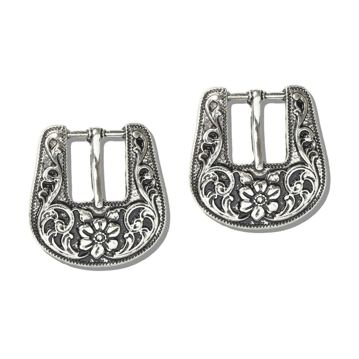 Floral Belt Buckle Stud Earrings