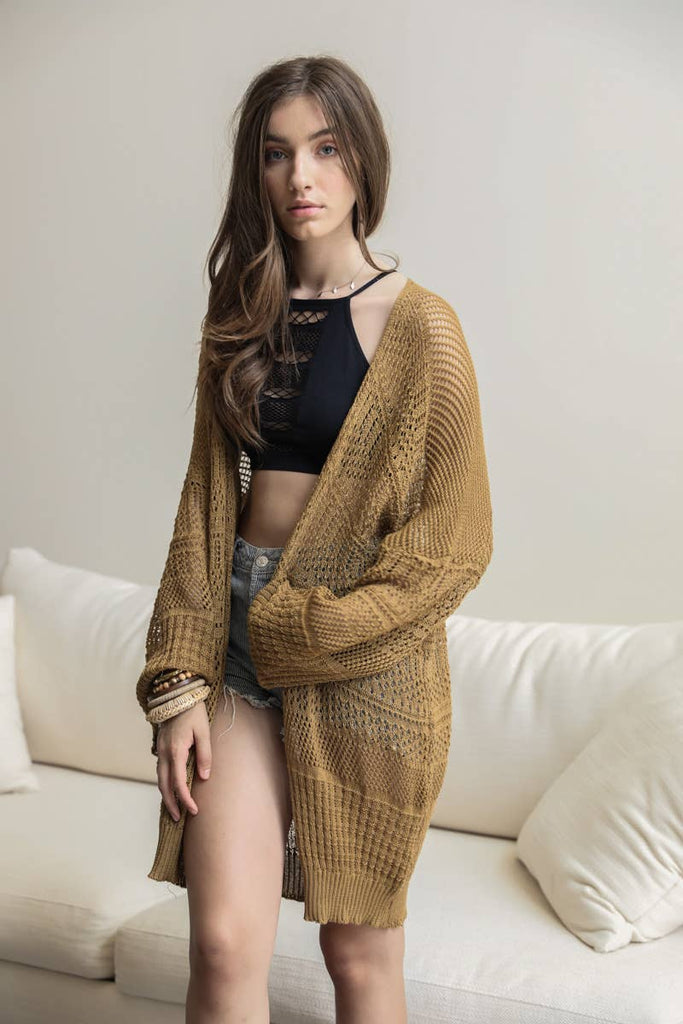 Relaxed Fit Boutique Cardigan | Fashionable Netted Knit 🌟: Rust