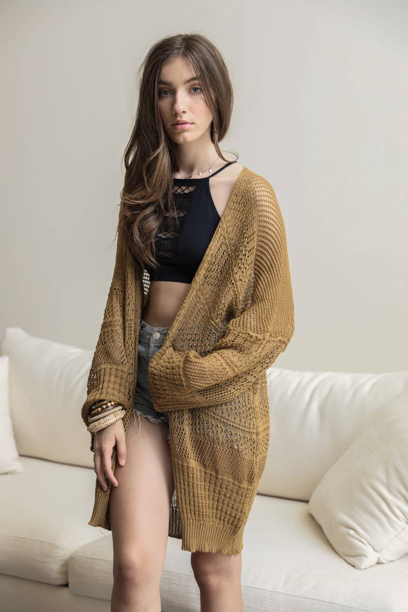 Relaxed Fit Boutique Cardigan | Fashionable Netted Knit 🌟: Rust