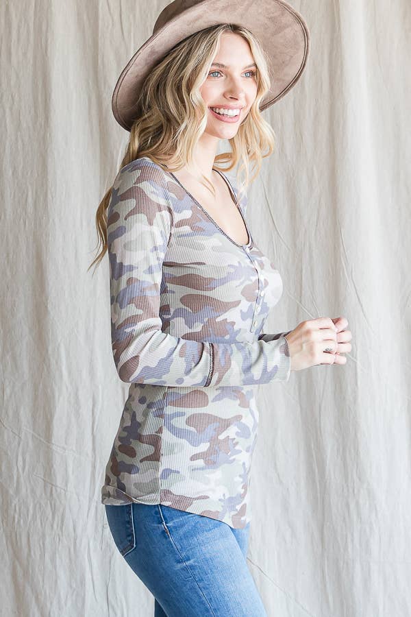 Soft Camo Waffle Long Sleeve Top