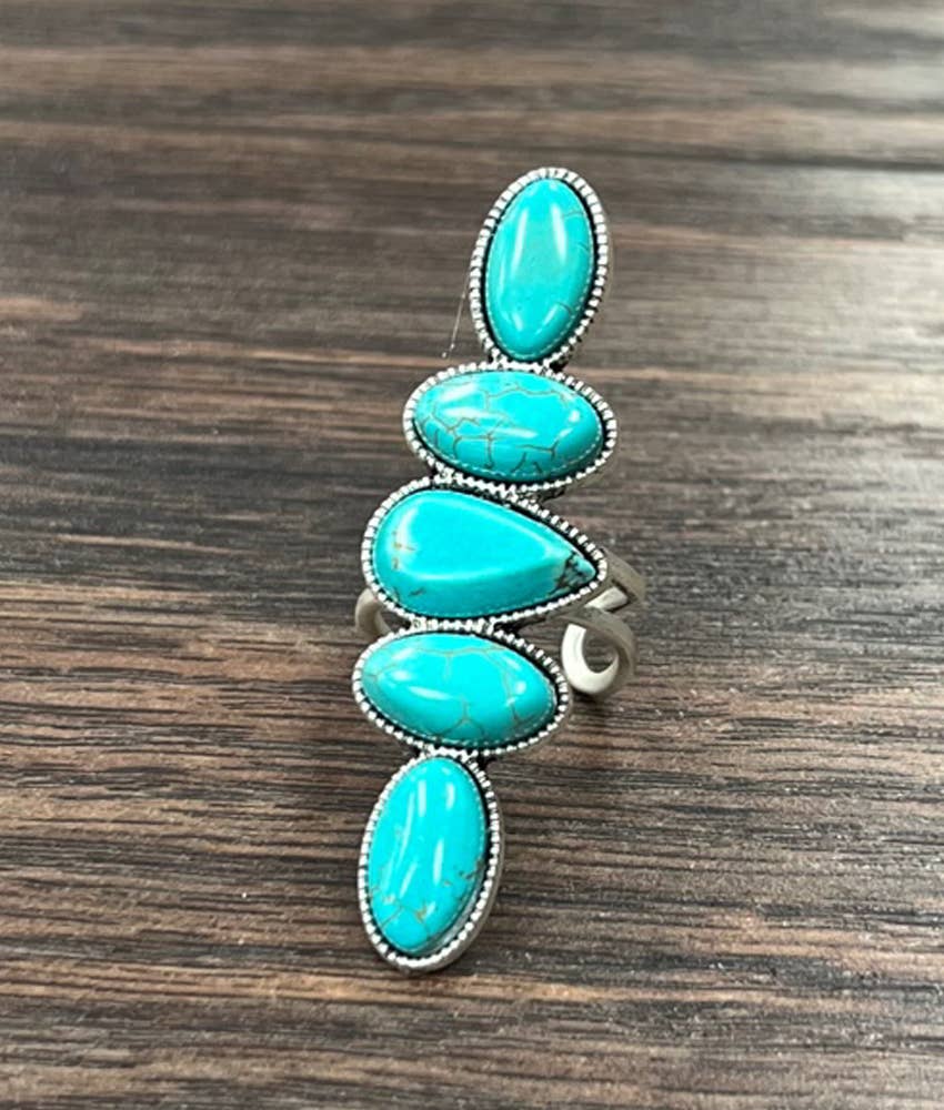 Stacked Turquoise  Adjustable Ring