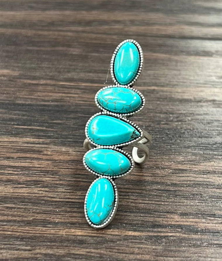 Stacked Turquoise  Adjustable Ring