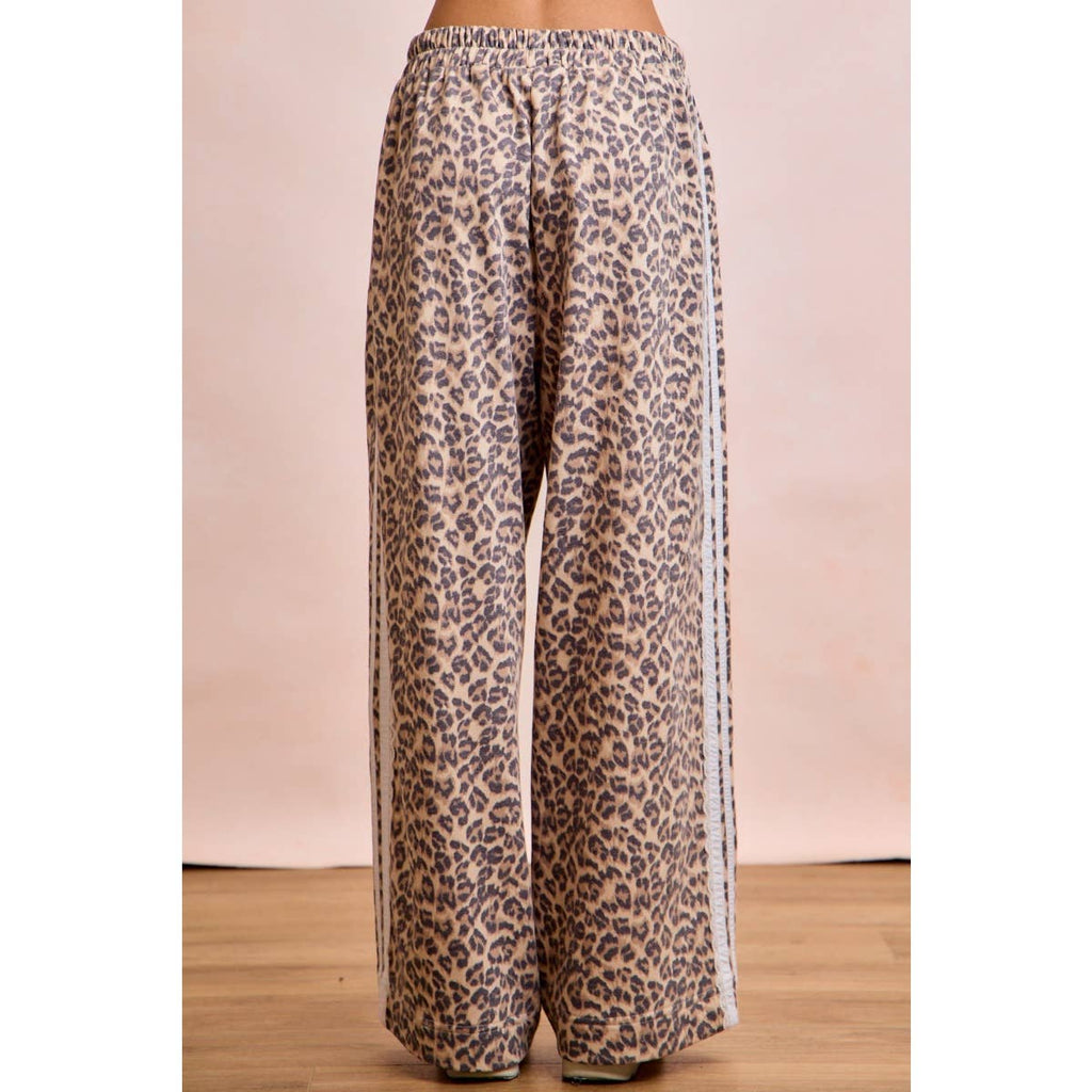 LEOPARD FRENCH TERRY LACE CONTRAST SWEATPANTS