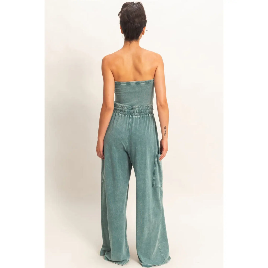 Aqua Strapless Jumpsuit
