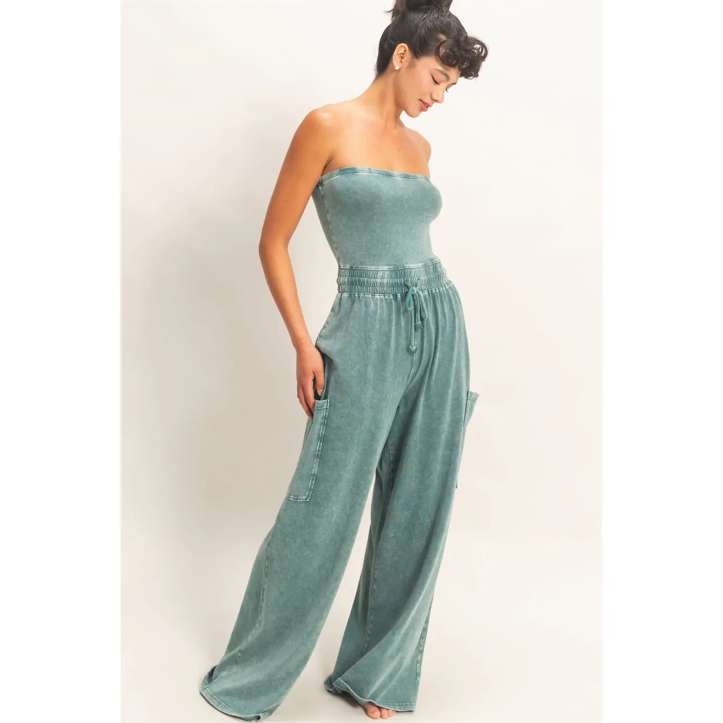 Aqua Strapless Jumpsuit