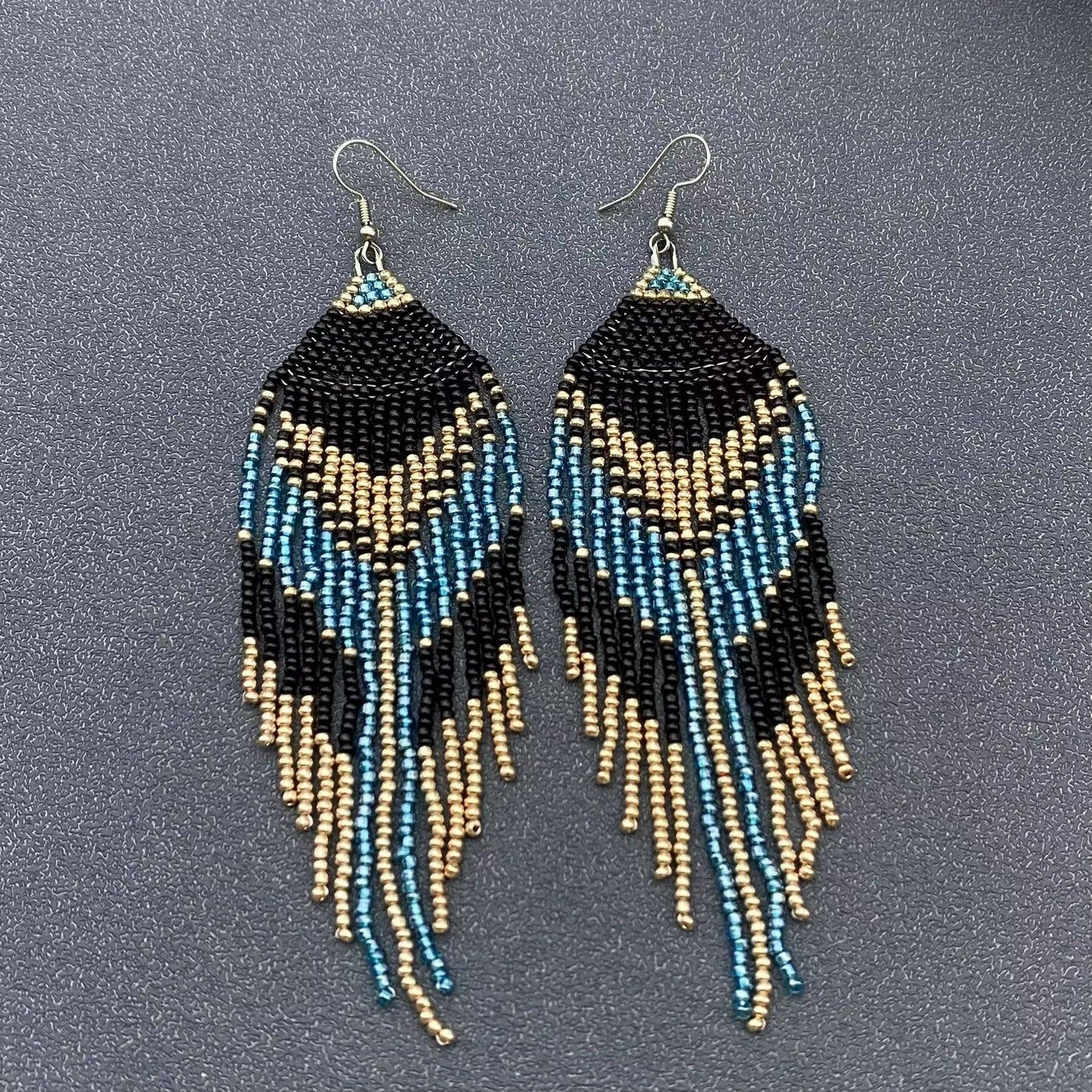 Turquoise Seed Beads Fringe Earrings