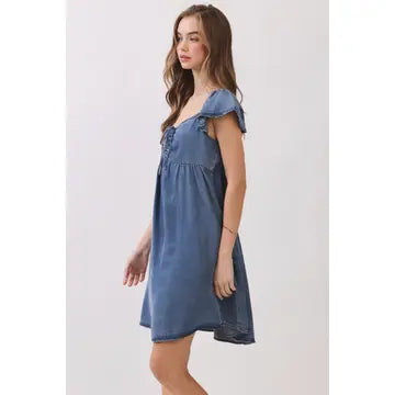 Flutter Sleeve Denim Dress