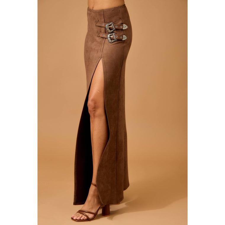 Double Buckle Suede Skirt