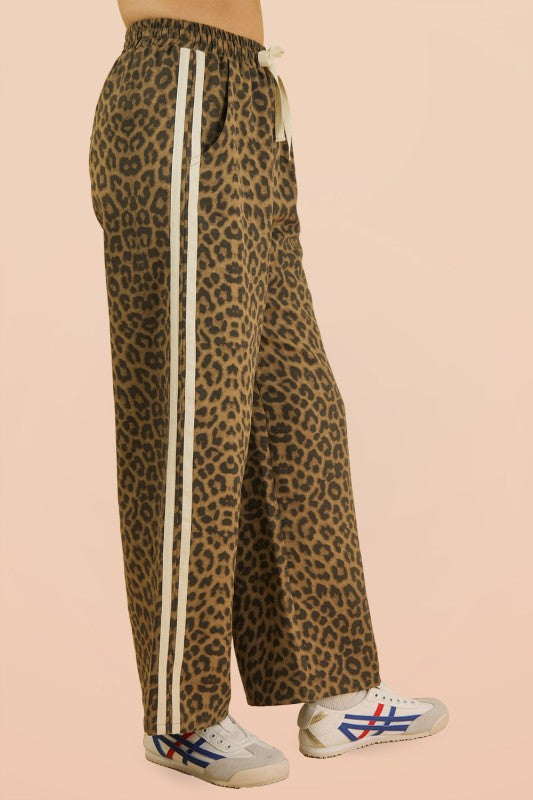 Leopard Cream Stripe Track Pants