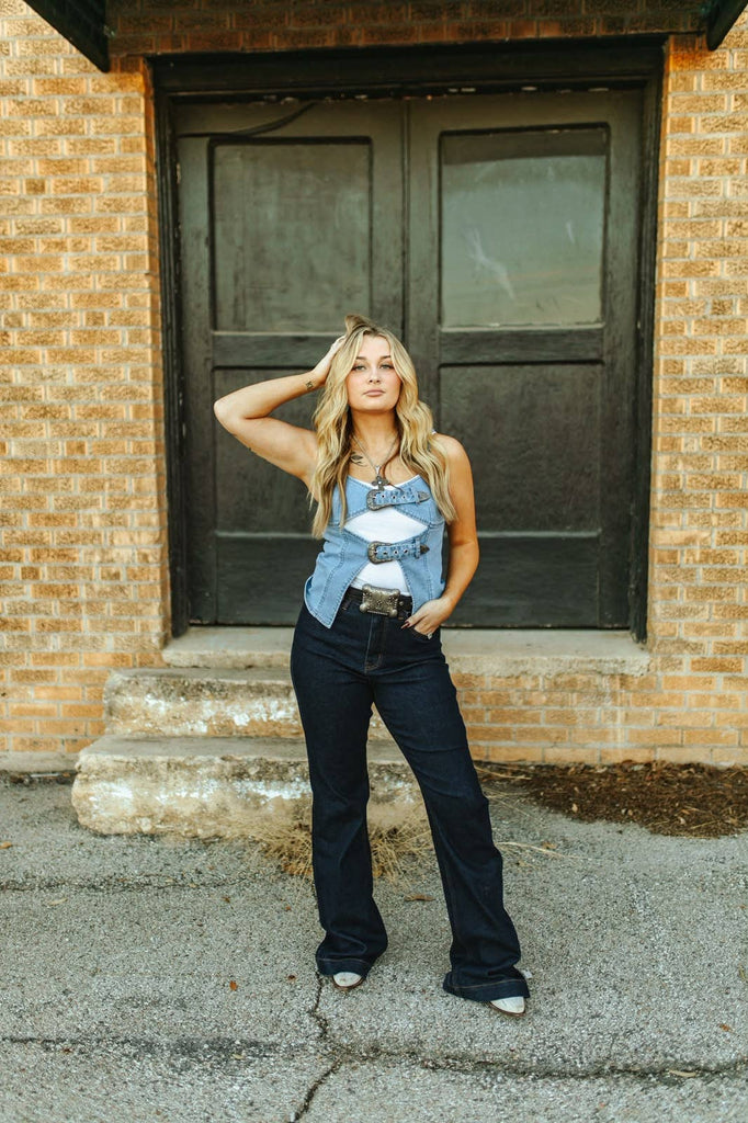 Buckled Up Denim Top