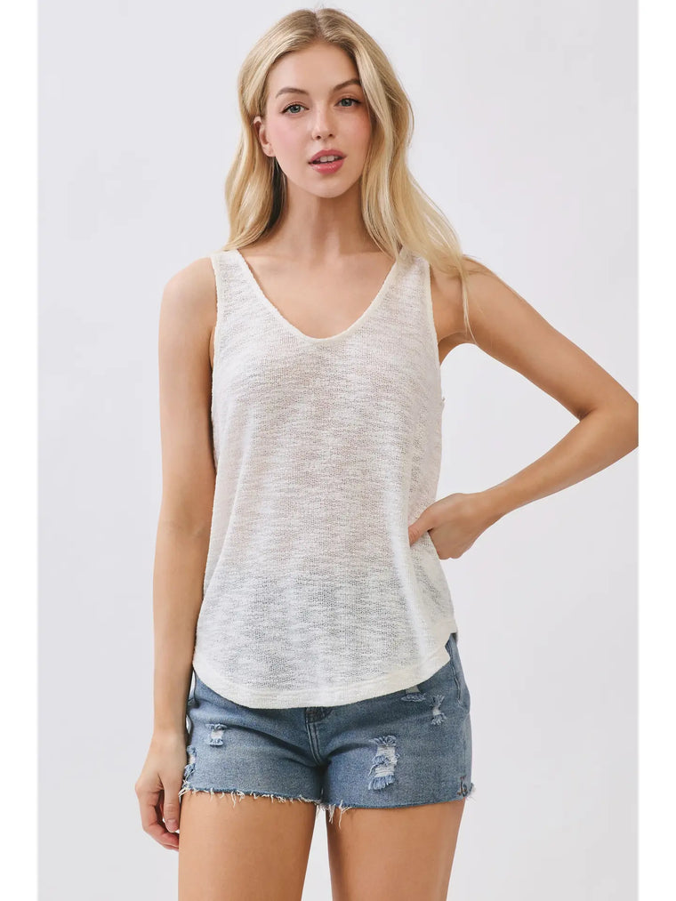 Ivory Sheer Knit Tank Top