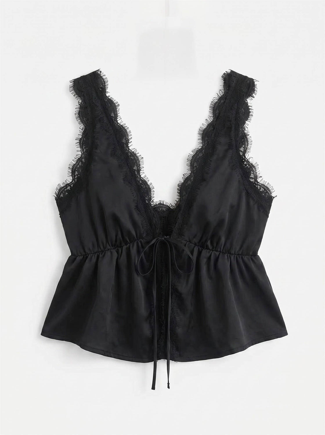 Lace Trim Tie Front Top