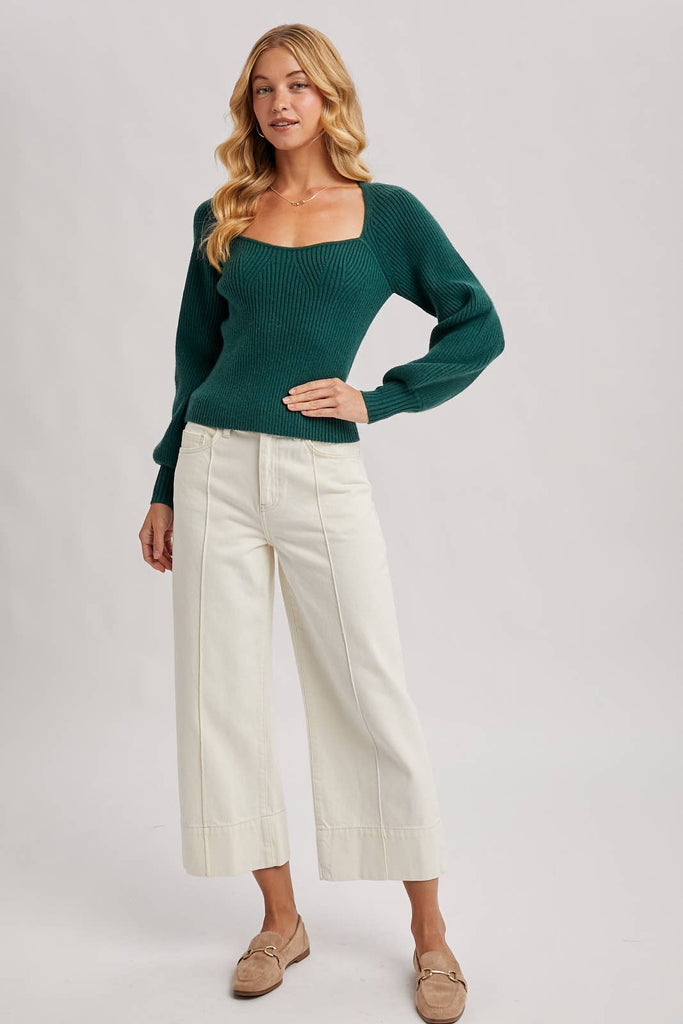 Emerald Bishop Sleeve Sweater Top