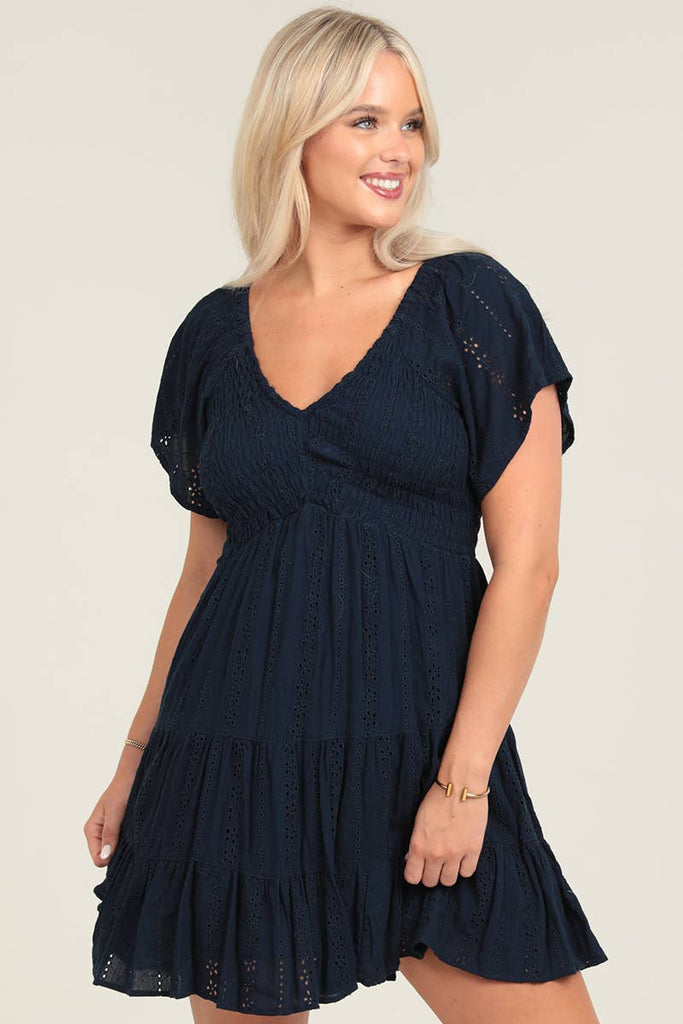 Dahlia Navy Flutter Sleeve Dress