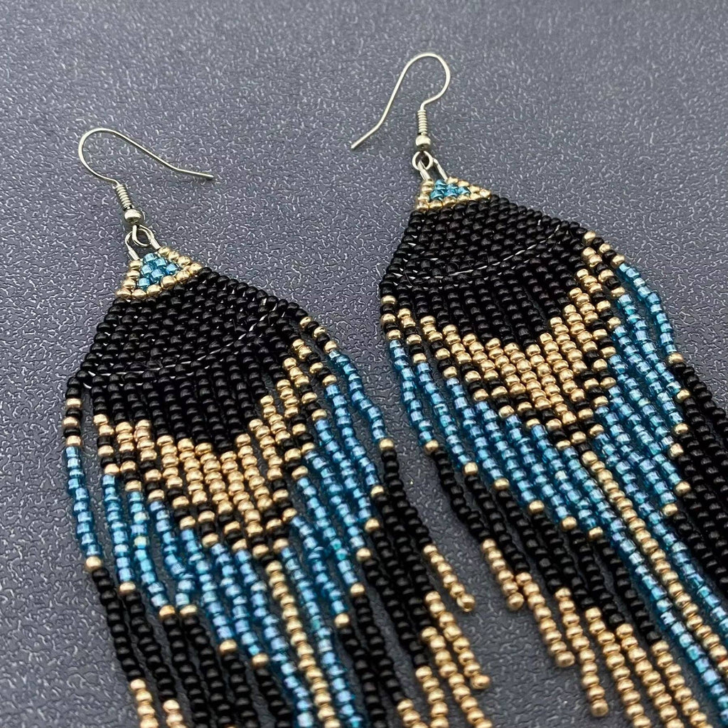 Turquoise Seed Beads Fringe Earrings
