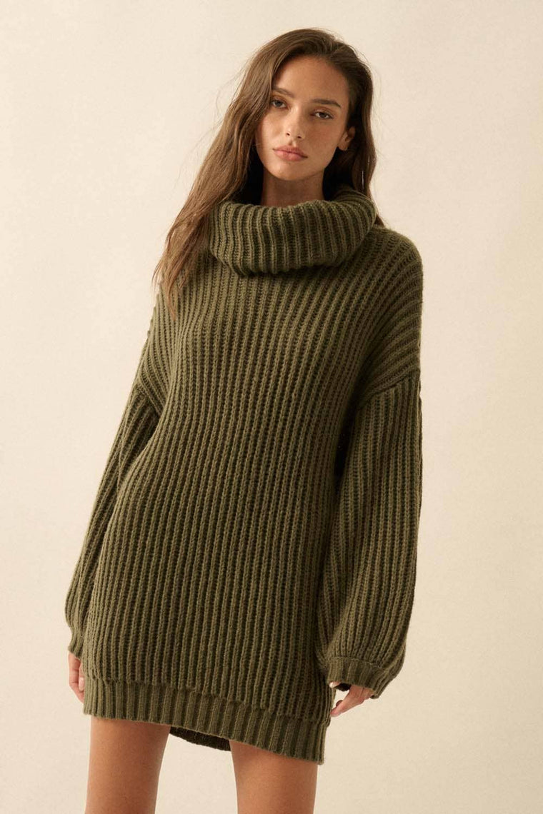Rib Knit Turtle Neck Oversized Sweater