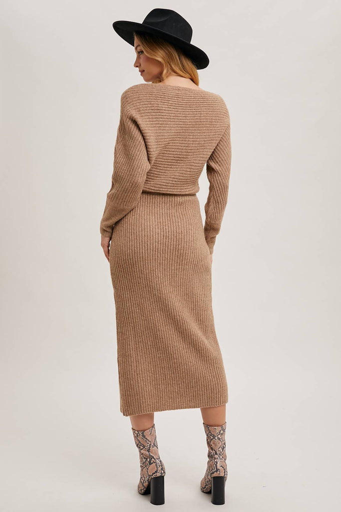 Cold Shoulder Oatmeal Sweater Dress