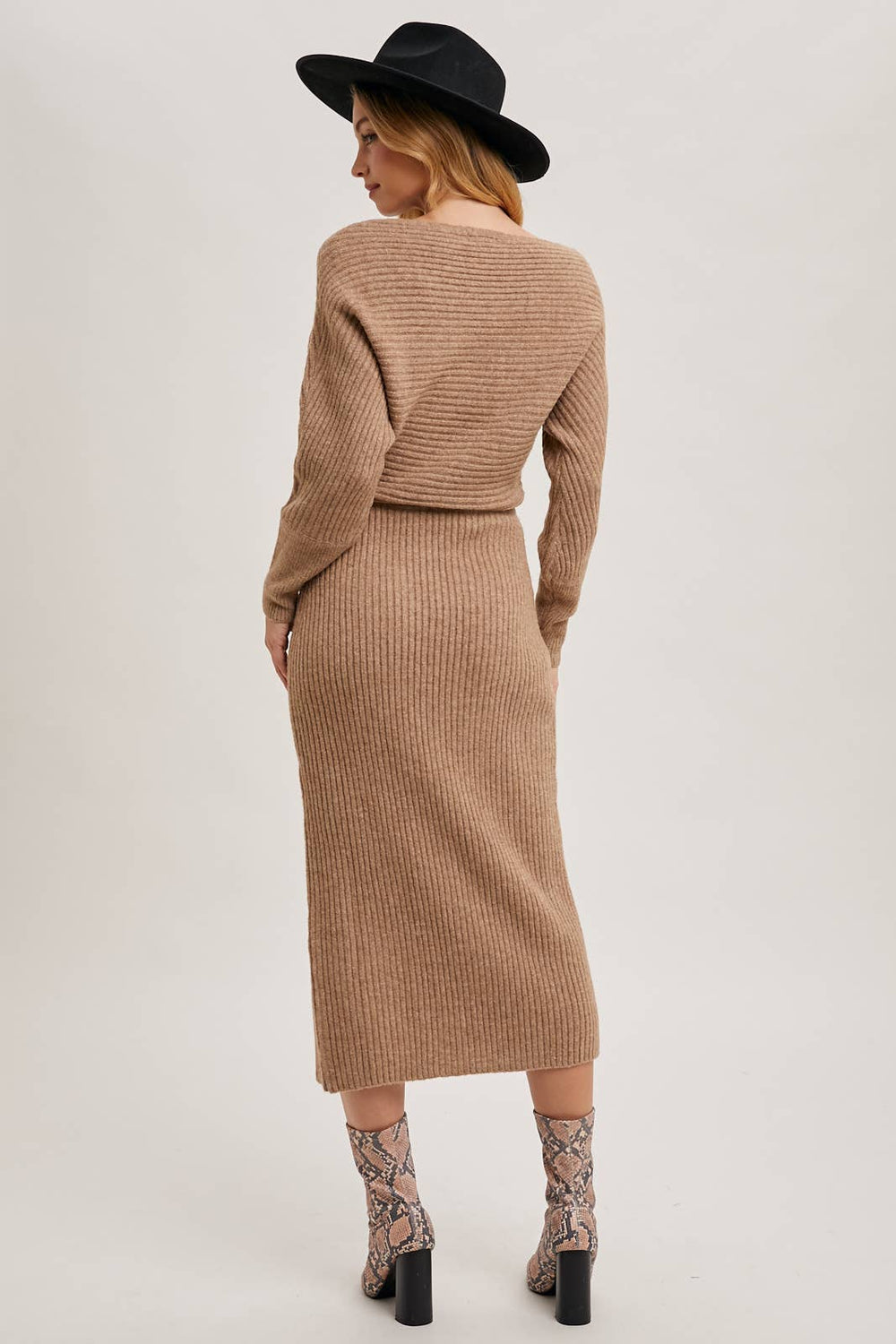 Cold Shoulder Oatmeal Sweater Dress