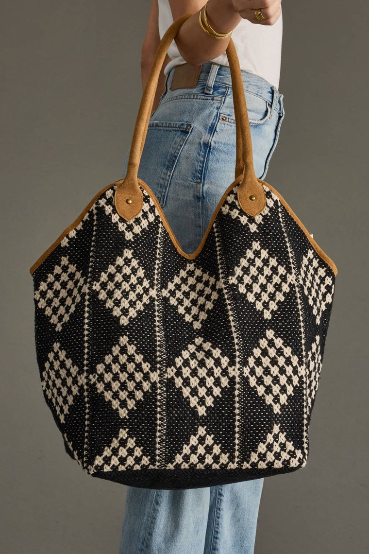 Black & Cream Diamond XL Tote