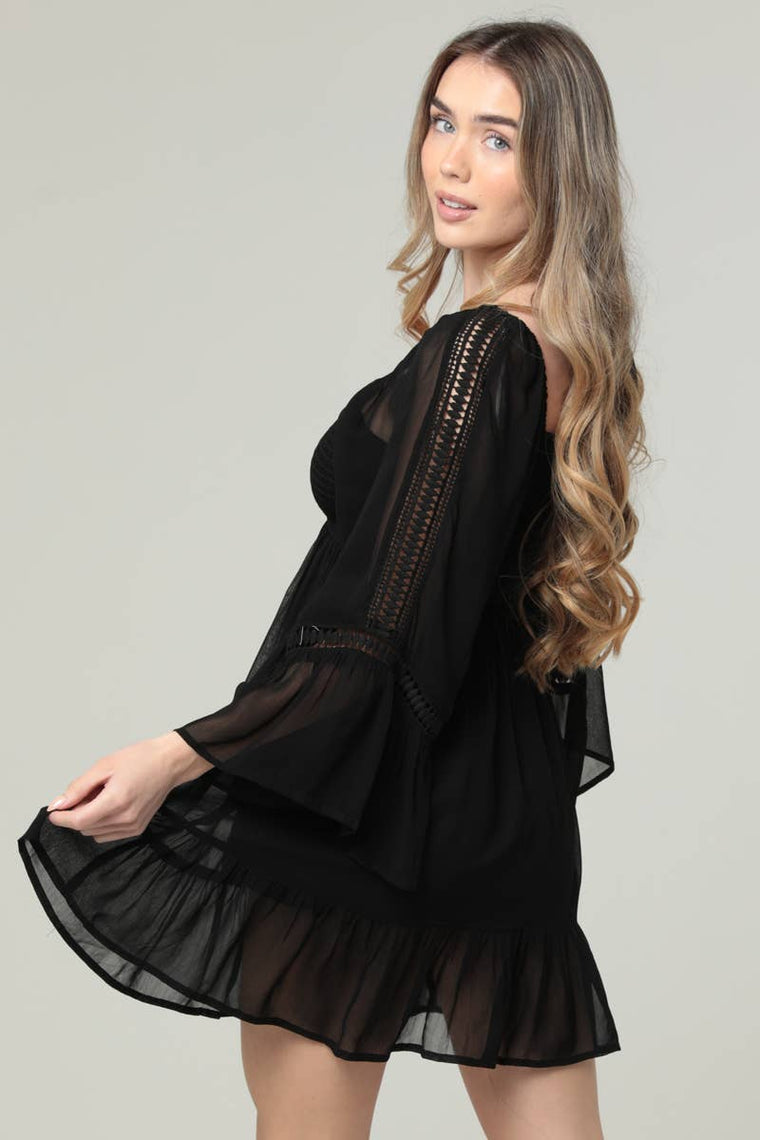 Sheer Sleeve Black Dress