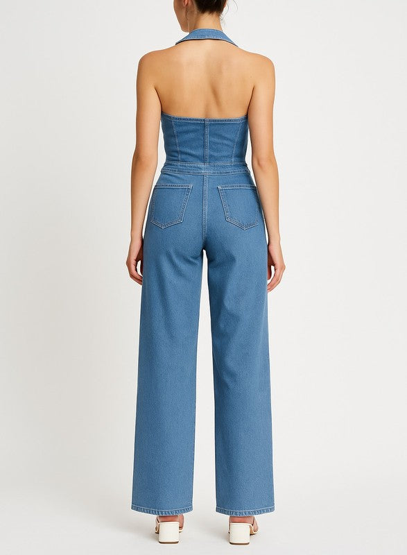 Haltar Denim Jumpsuit