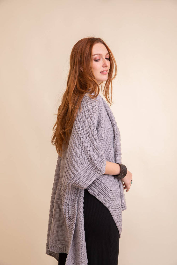 Fashionable Ridged Rib Knit Ruana – Perfect for Autumn 🍁