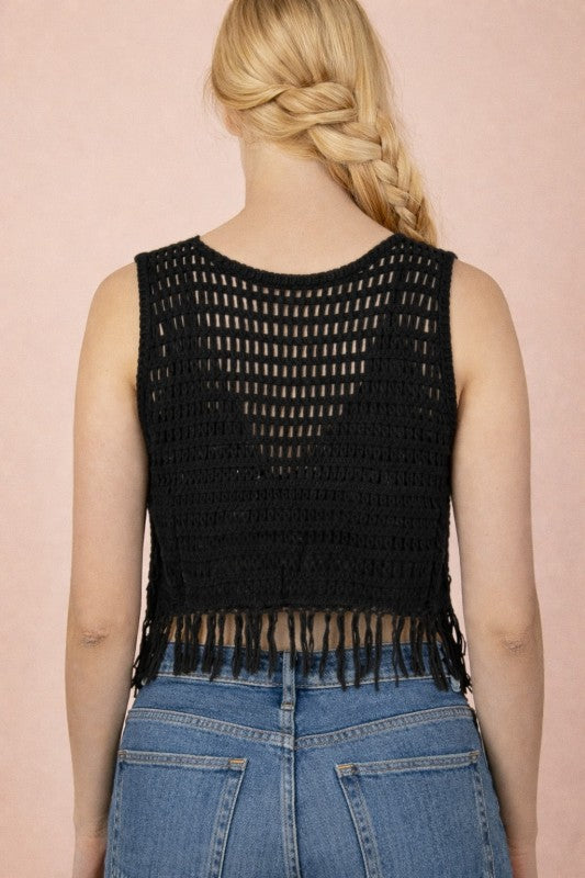 Black Crochet Vest Top