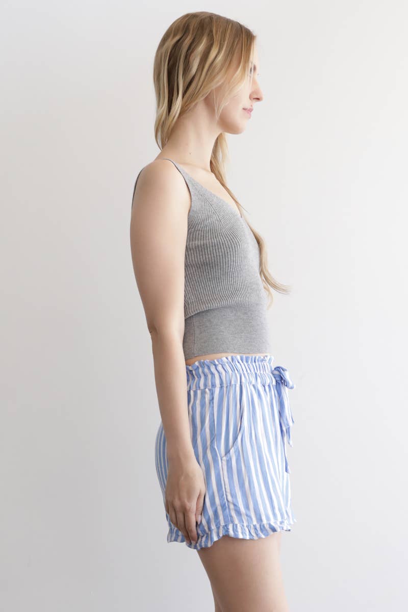 Marina Blue Stripe Ruffle Short
