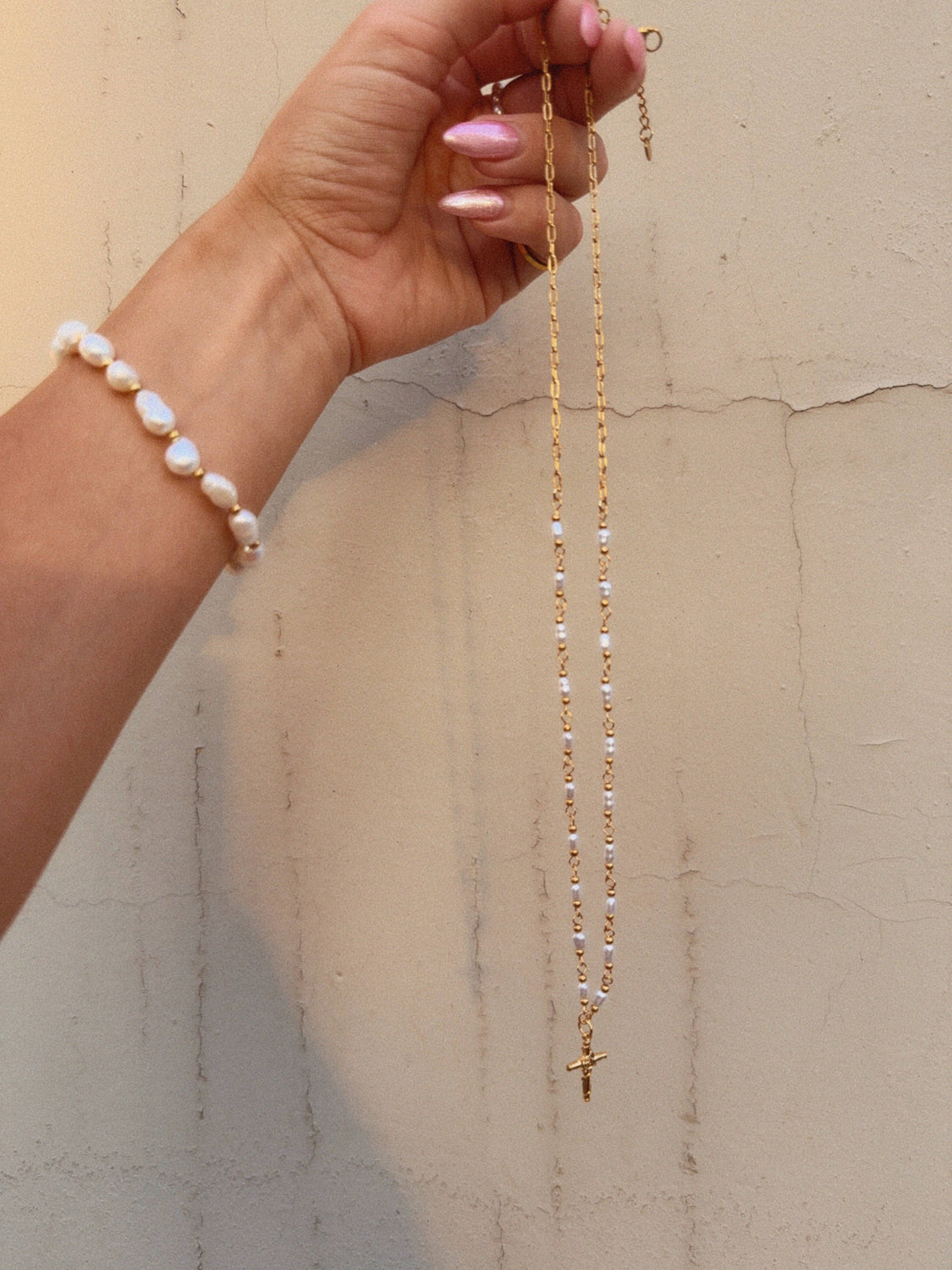 Delicate Pearl Cross Necklace