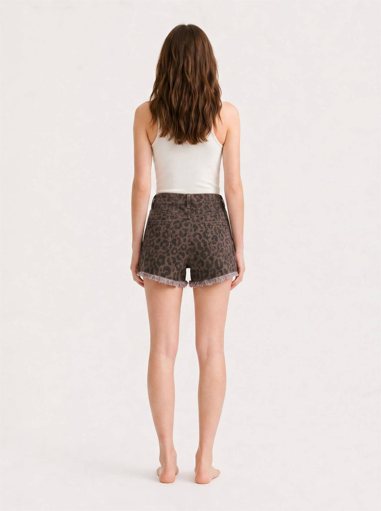 Chocolate Leopard Denim Shorts