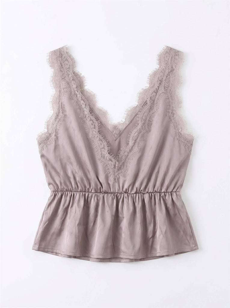 Lace Trim Tie Front Top
