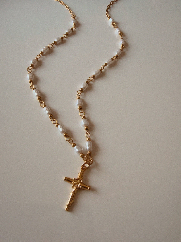 Delicate Pearl Cross Necklace