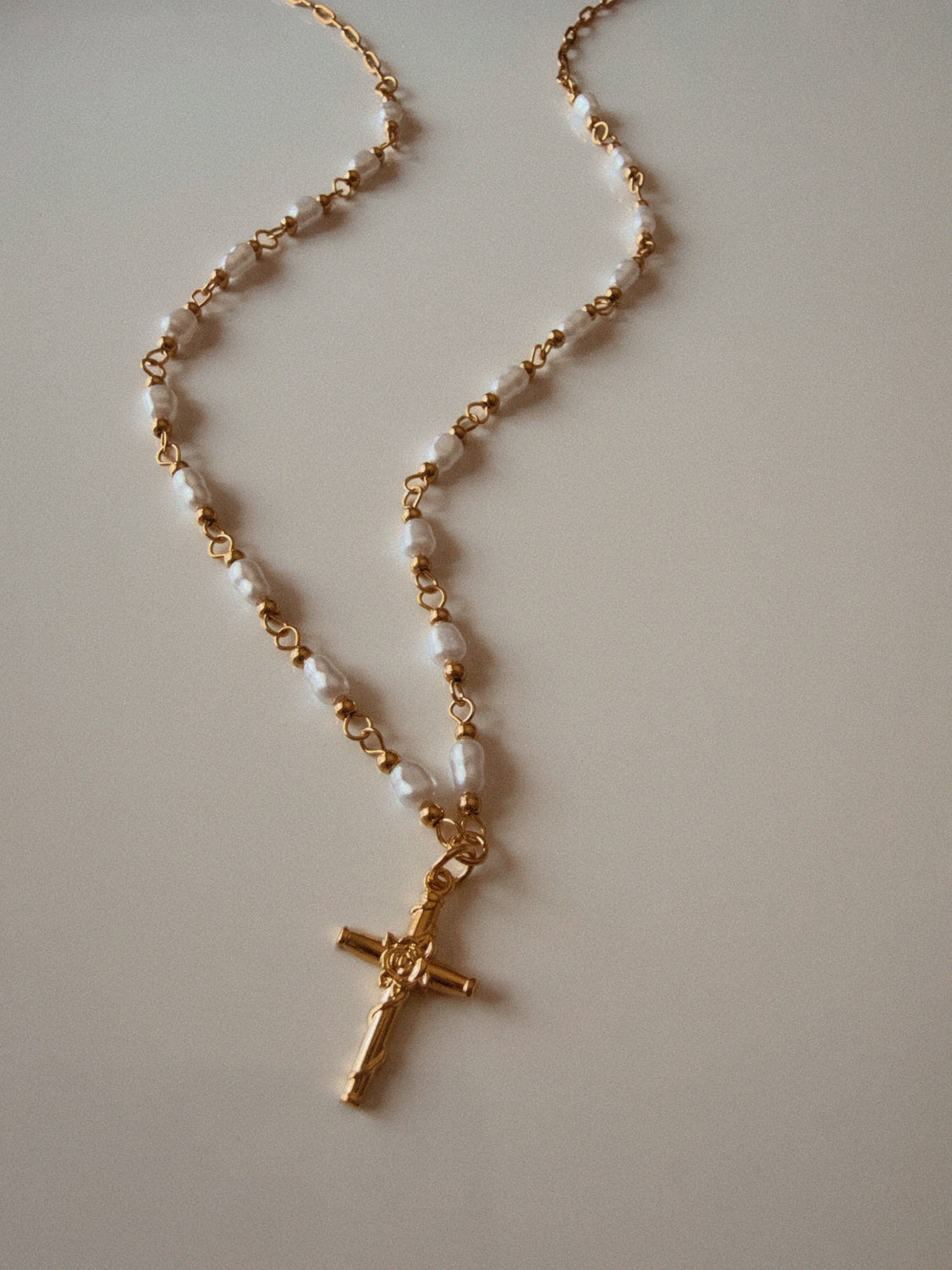 Delicate Pearl Cross Necklace