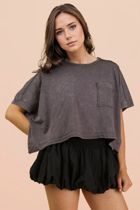 Mineral Washed Black Crop Tee