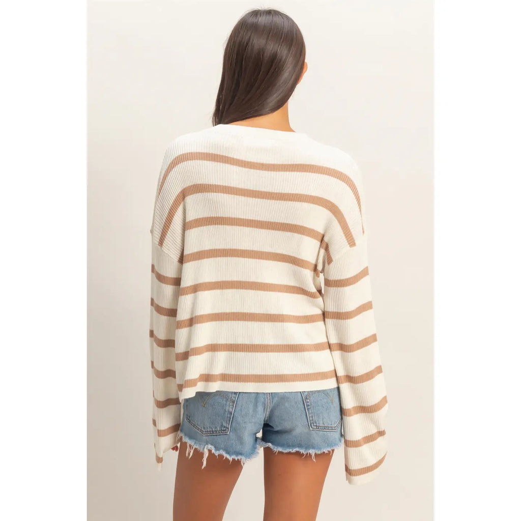 Bell Sleeve Mocha Stripe Long Sleeve