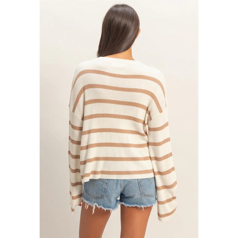 Bell Sleeve Mocha Stripe Long Sleeve